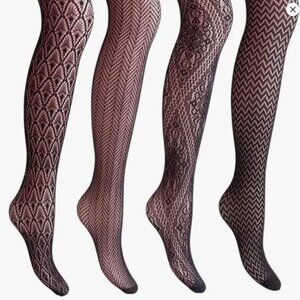4 pairs of fishnet tights in various patterns